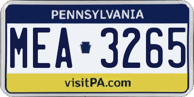 PA license plate MEA3265