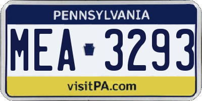 PA license plate MEA3293