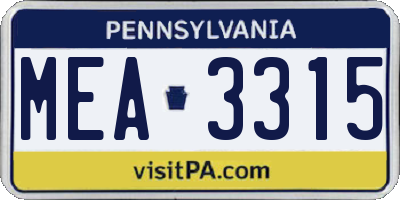 PA license plate MEA3315