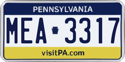 PA license plate MEA3317