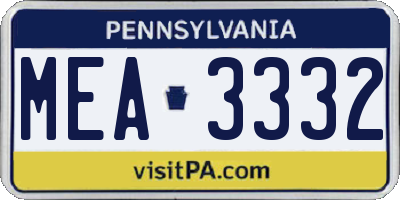 PA license plate MEA3332