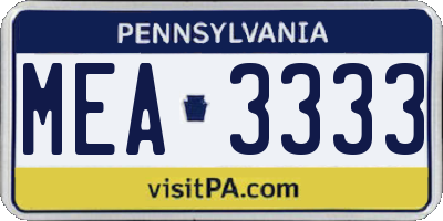 PA license plate MEA3333