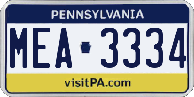 PA license plate MEA3334