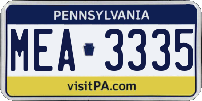 PA license plate MEA3335