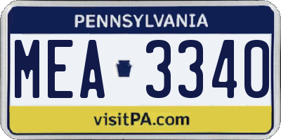 PA license plate MEA3340