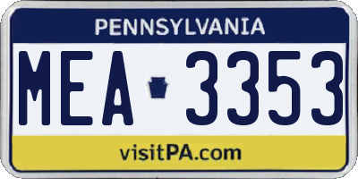 PA license plate MEA3353