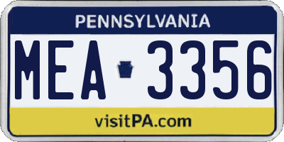 PA license plate MEA3356