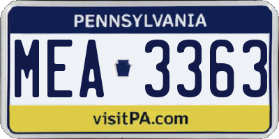 PA license plate MEA3363