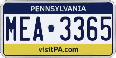 PA license plate MEA3365