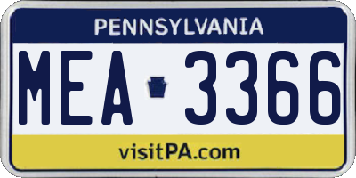 PA license plate MEA3366