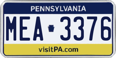 PA license plate MEA3376