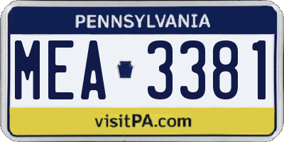 PA license plate MEA3381