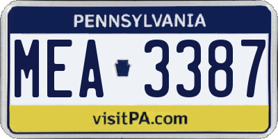 PA license plate MEA3387