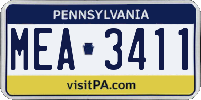 PA license plate MEA3411
