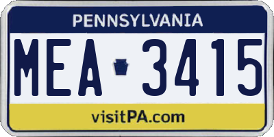 PA license plate MEA3415