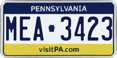 PA license plate MEA3423