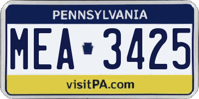 PA license plate MEA3425