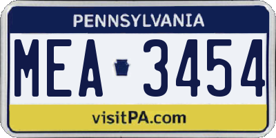 PA license plate MEA3454