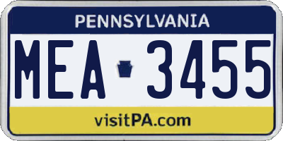 PA license plate MEA3455