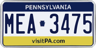 PA license plate MEA3475