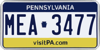 PA license plate MEA3477