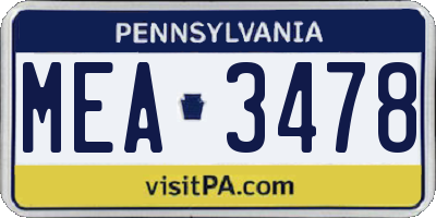 PA license plate MEA3478