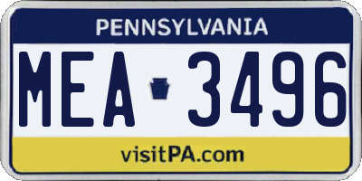 PA license plate MEA3496