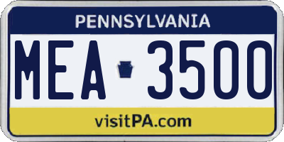 PA license plate MEA3500