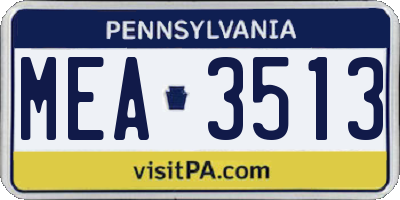 PA license plate MEA3513