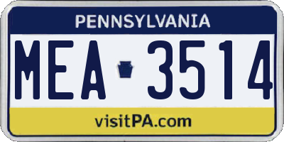 PA license plate MEA3514