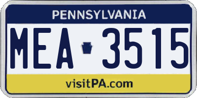 PA license plate MEA3515