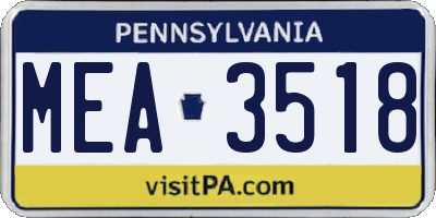 PA license plate MEA3518