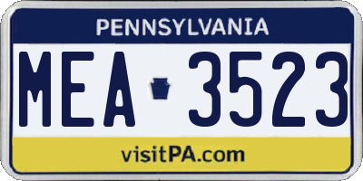 PA license plate MEA3523