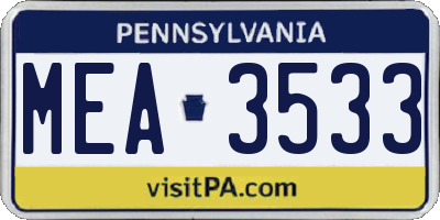 PA license plate MEA3533