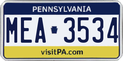 PA license plate MEA3534