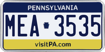 PA license plate MEA3535