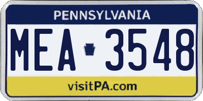 PA license plate MEA3548