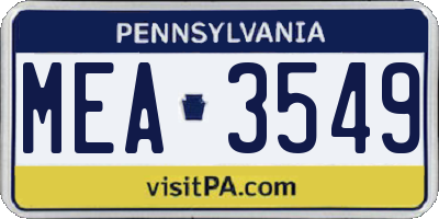 PA license plate MEA3549