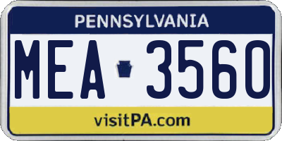 PA license plate MEA3560