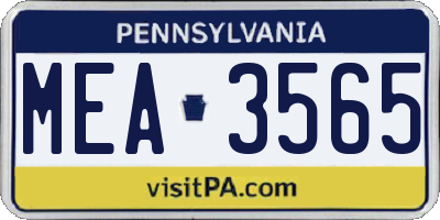 PA license plate MEA3565