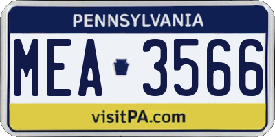 PA license plate MEA3566