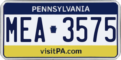 PA license plate MEA3575