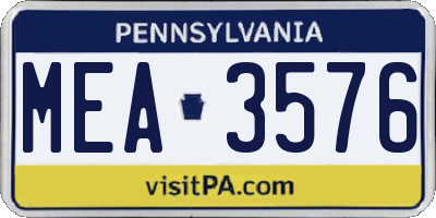 PA license plate MEA3576