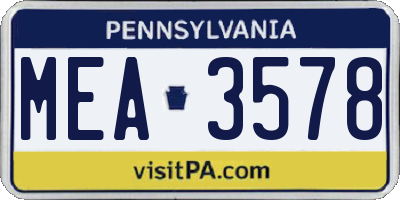PA license plate MEA3578