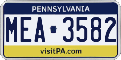 PA license plate MEA3582