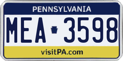 PA license plate MEA3598