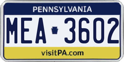PA license plate MEA3602