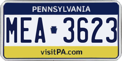 PA license plate MEA3623