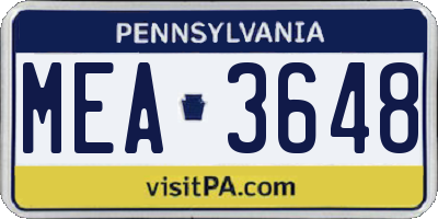 PA license plate MEA3648
