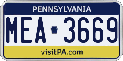 PA license plate MEA3669
